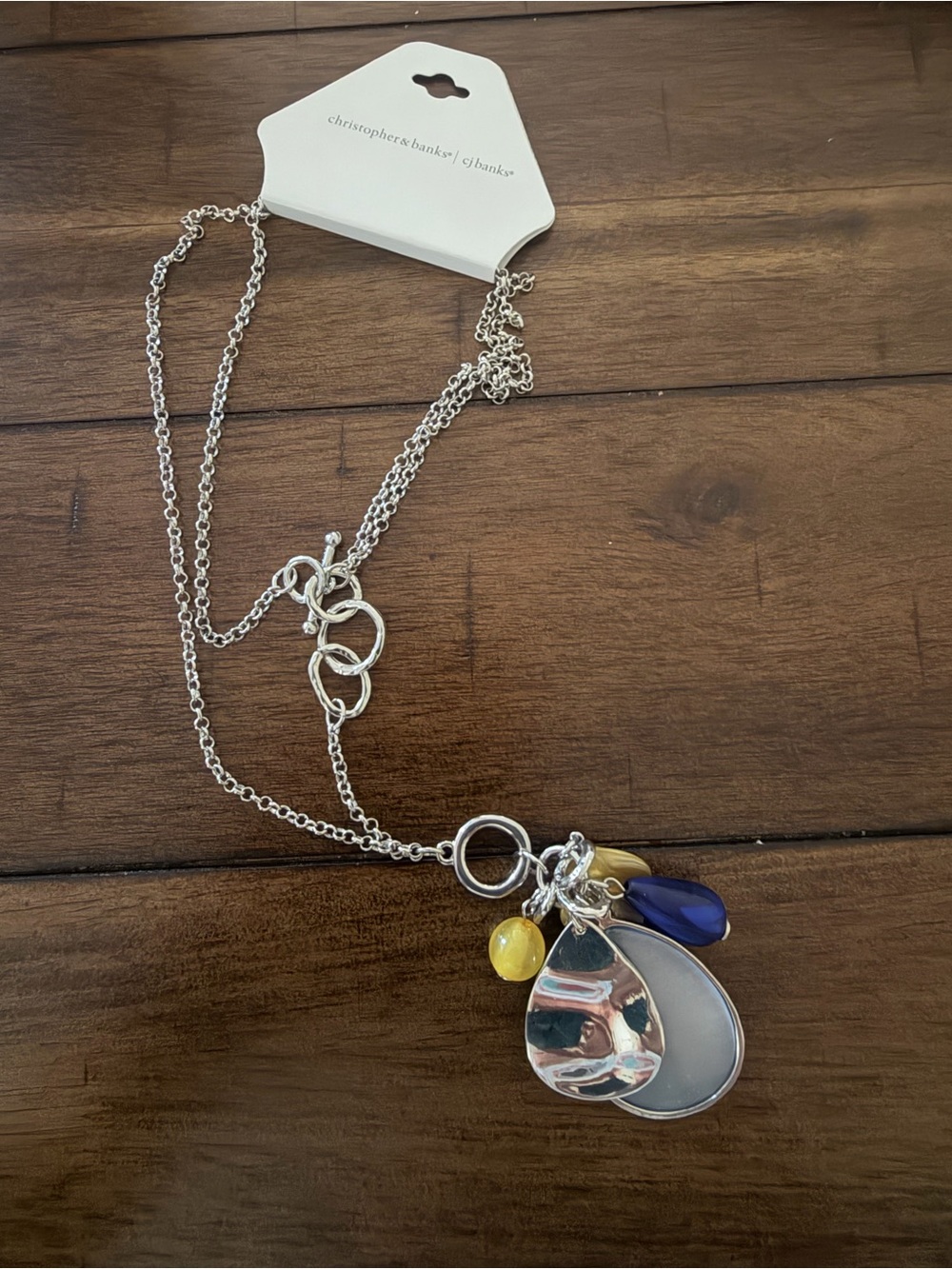 Christopher & Banks Silver Multi-Charm Necklace Blue & Yellow Accents Jewelry